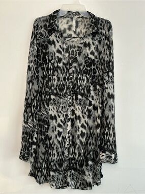 Collection B Black and White Leopard Print Sheer Button-Up